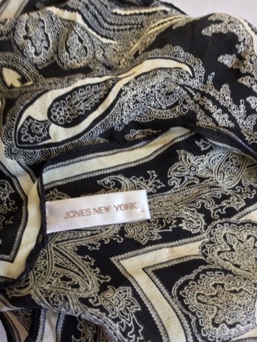 Jones New York Women Scarf Black & Beige Square 100% Silk 20x20 In - Picture 5 of 12