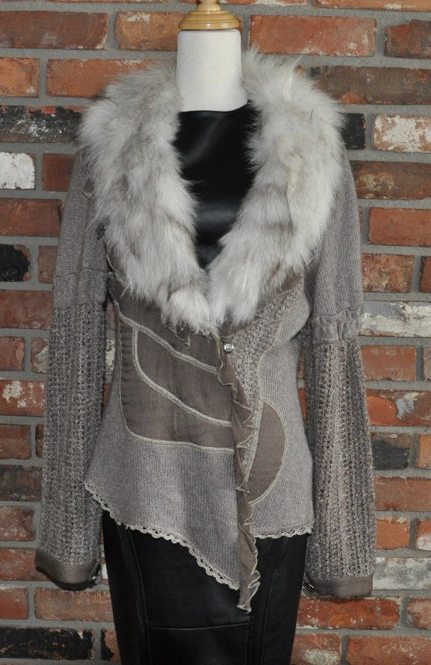 Christine Phillipe Knit SWEATER WEARABLE ART Arctic FOX FUR Collar
