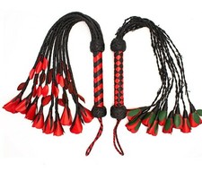 Pair of 2 Cat-o-nine Tails Floggers, Red Roses Flogger Spanking Flogger Bundle