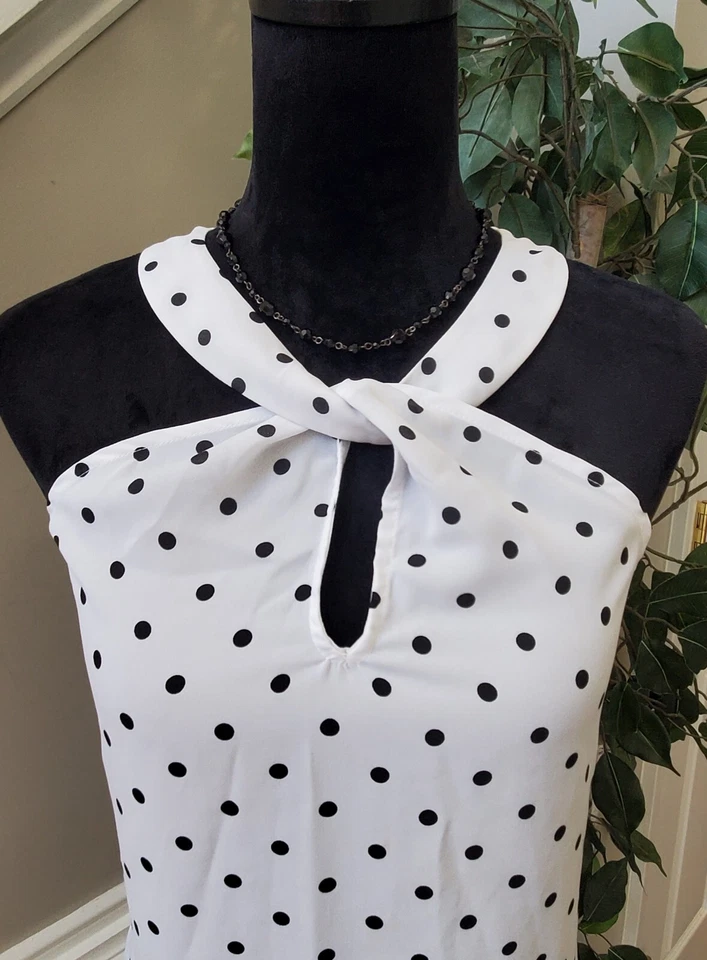Blusa Top Para Mujer 7th Avenue Design Studio Blanca Lunares Cuello Halter Talla M Foto 2 de 4