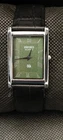 Vintage SEIKO Slim Quartz Green Dial Tank Style Leather Strap Wrist Watch
