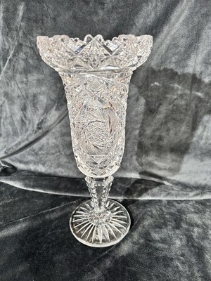 Antique Luzerne ABP cut glass footed pedestal vase in the ''Olga'' pattern.