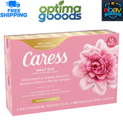 Caress Silkening Beauty Bar White Peach Orange Blossom 3.75 oz 16 Count Soap Bar