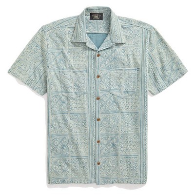 RRL by Ralph Lauren Print Indigo Jersey Camp Shirt Indigo/Creme