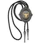 Native American Bolo tie Rodeo Cowboy Leather 5# Longhorn Bull Bolo Tie