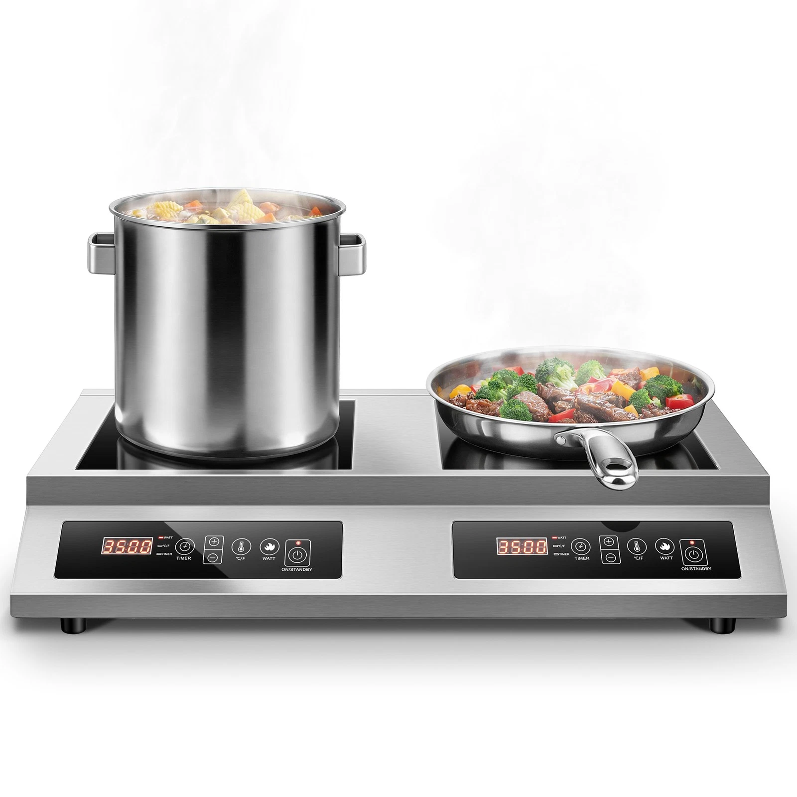 Zomagas 7000W Induction Cooktop 2 Zones 10 Level Power Adjustment 240V Hardwire