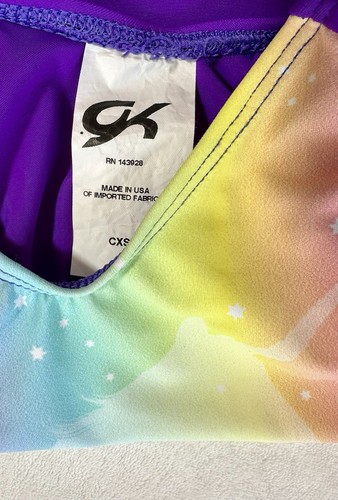 GK ELITE Leotard Gymnastics Sublimated UNICORN Rainbow GIRL’S Tank LEO Size CXS - Picture 4 of 6
