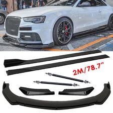 Front Bumper Lip Splitter 78.7" Side Skirt Strut Rods Body For Audi A3 A4 A5 A6
