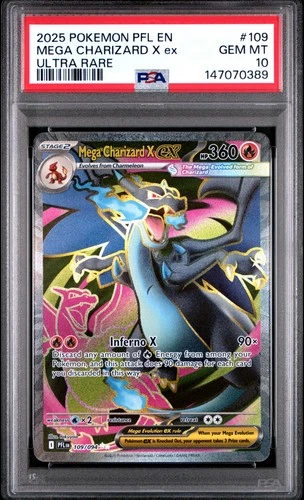 2025 POKEMON PFL EN-PHANTASMAL FLAMES ULTRA RARE #109 MEGA CHARIZARD X EX PSA 10