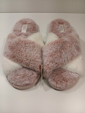 Victoria's Secret Pink Fuzzy Faux Fur Slippers Size Small 6-7