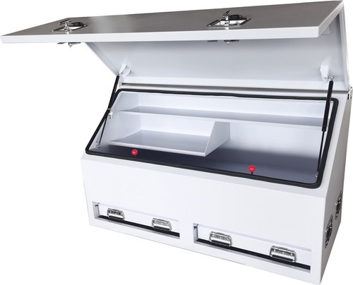 White Steel Tool Box 1500mm Truck Box Industrial Ute Box 2 Draws With Full Door - Picture 4 of 9