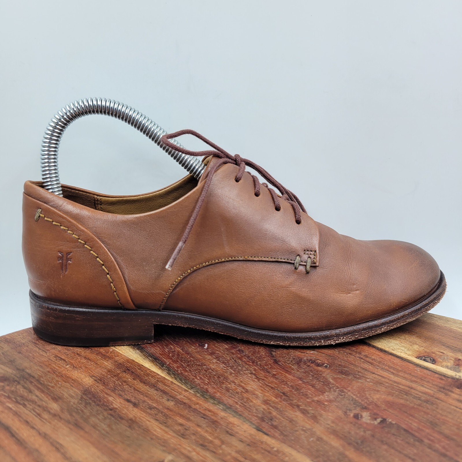 Frye Elyssa Oxford Shoes Women 6.5M Brown Leather Derby Plain Toe Lace