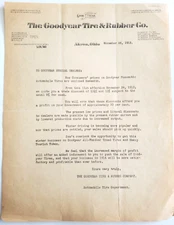 1913 Letter To Special Dealers, Goodyear Tire & Rubber Co., Akron, Ohio