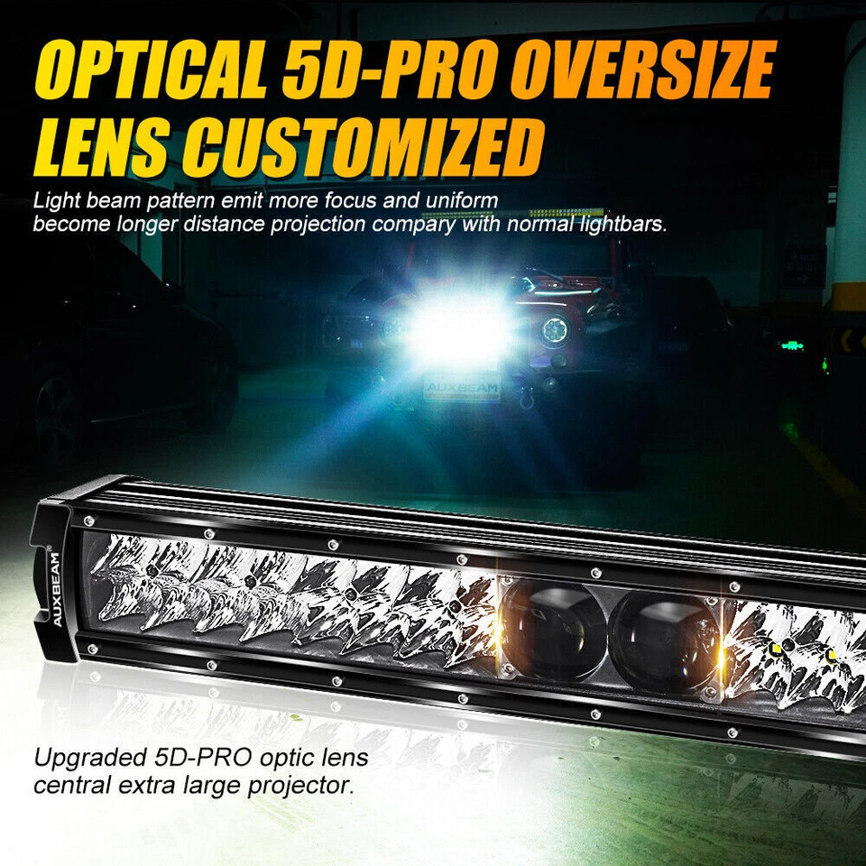 AUXBEAM 22" 5D-PRO LED Barra de luces de trabajo Lámpara antiniebla de conducción para Jeep JK Gladiator JL Foto 2 de 4