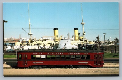 Philadelphia PA Penn's Landing Trolley 80 Cruiser Olympia Ship Vtg Postcard P10