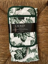 New Ralph Lauren 3 Piece Gift Set Green Leaves Oven Mitt Kitchen Towel