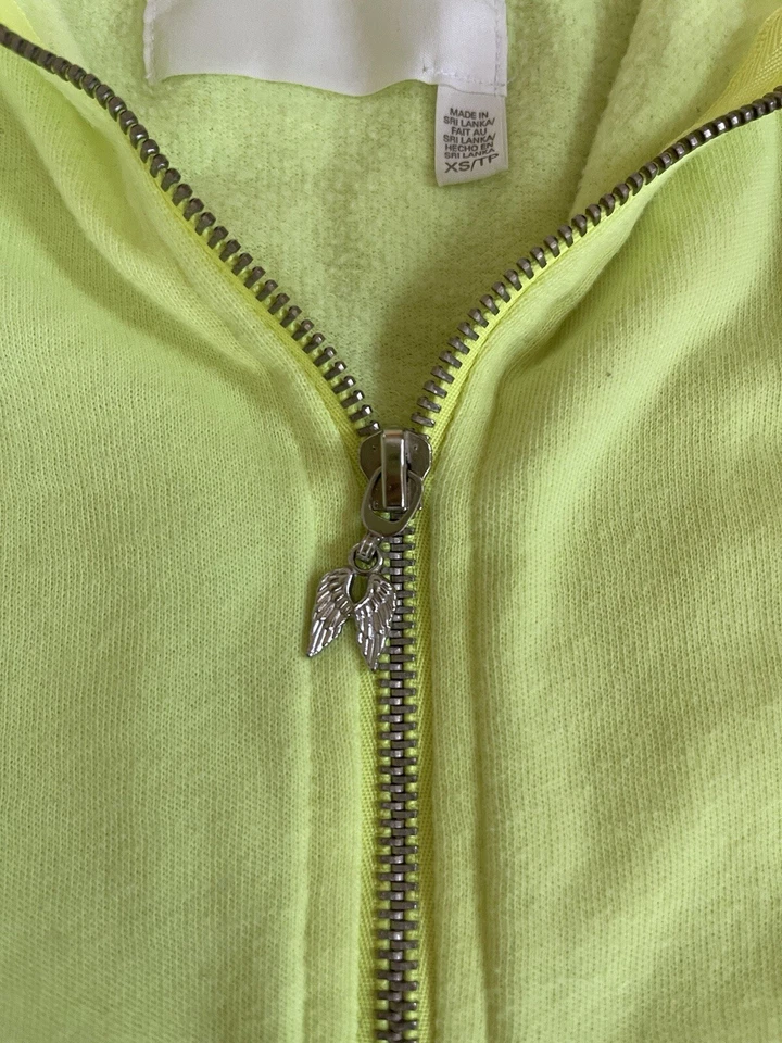 Толстовка с капюшоном на молнии Victoria's Secret неоновые желтые блестки ангельские крылья снята с производства - Изображение 4 из 4