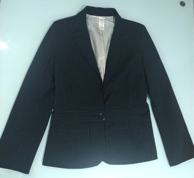 MAX STUDIO WOMEN'S BLACK PIN STRIPED BLAZER SUIT JACKET SIZE 12 SINGLE BUTTON