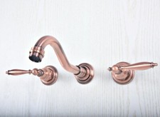Antique Red Copper Widespread Bathroom Sink Faucet Mixer Tap 3 Holes Wall-Mount