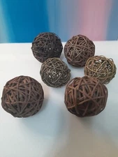 Set of 6 Woven Willow Wicker Decorative Balls / woven branch balls