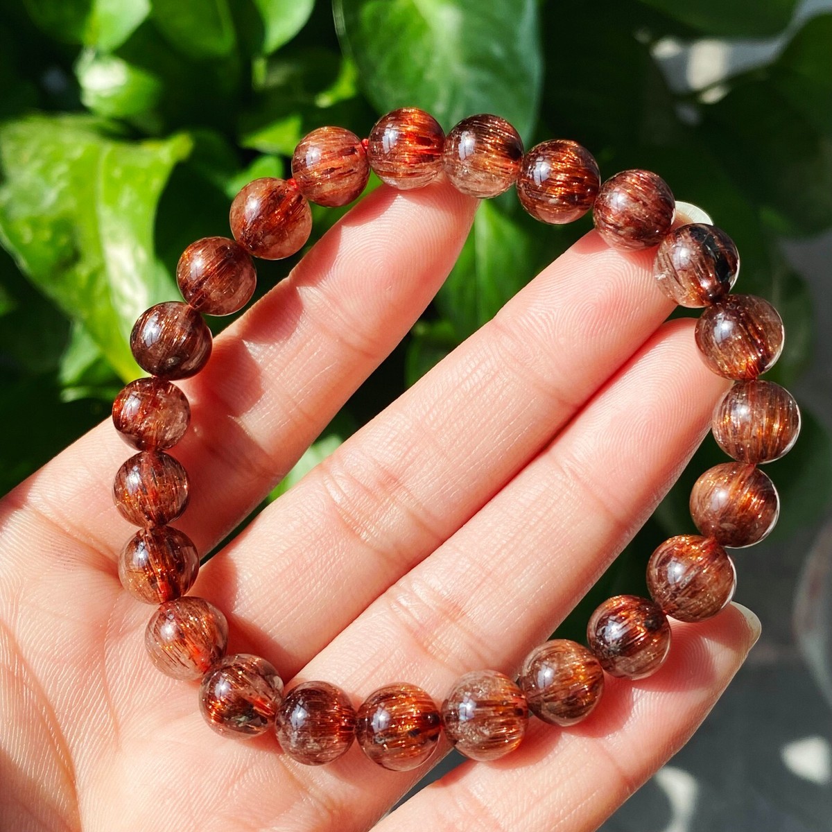 8.5mm Natural Copper Rutilated Quartz Stretch Crystal Beads