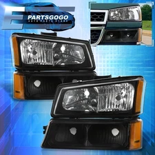 For 03-06 Chevy Silverado 1500 2500 Black Headlights + Amber Signal Bumper Lamps