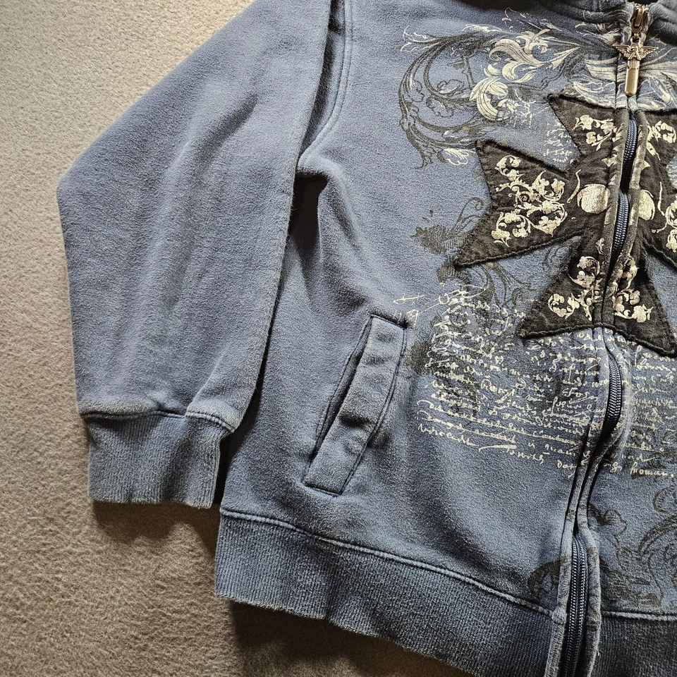 Толстовка с капюшоном Avirex молодежная средняя синяя на молнии графический крест Y2K гранж - Изображение 2 из 4