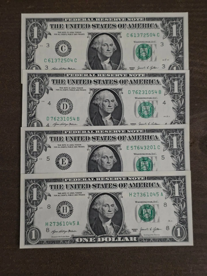 Lot of 4 $1 fancy serial numbers broken ladders circulated digits 0 through 7 - Image 3 of 4