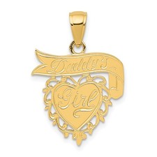 14K Yellow Gold DADDYS GIRL Heart with Banner Pendant L-23 mm, W-18 mm