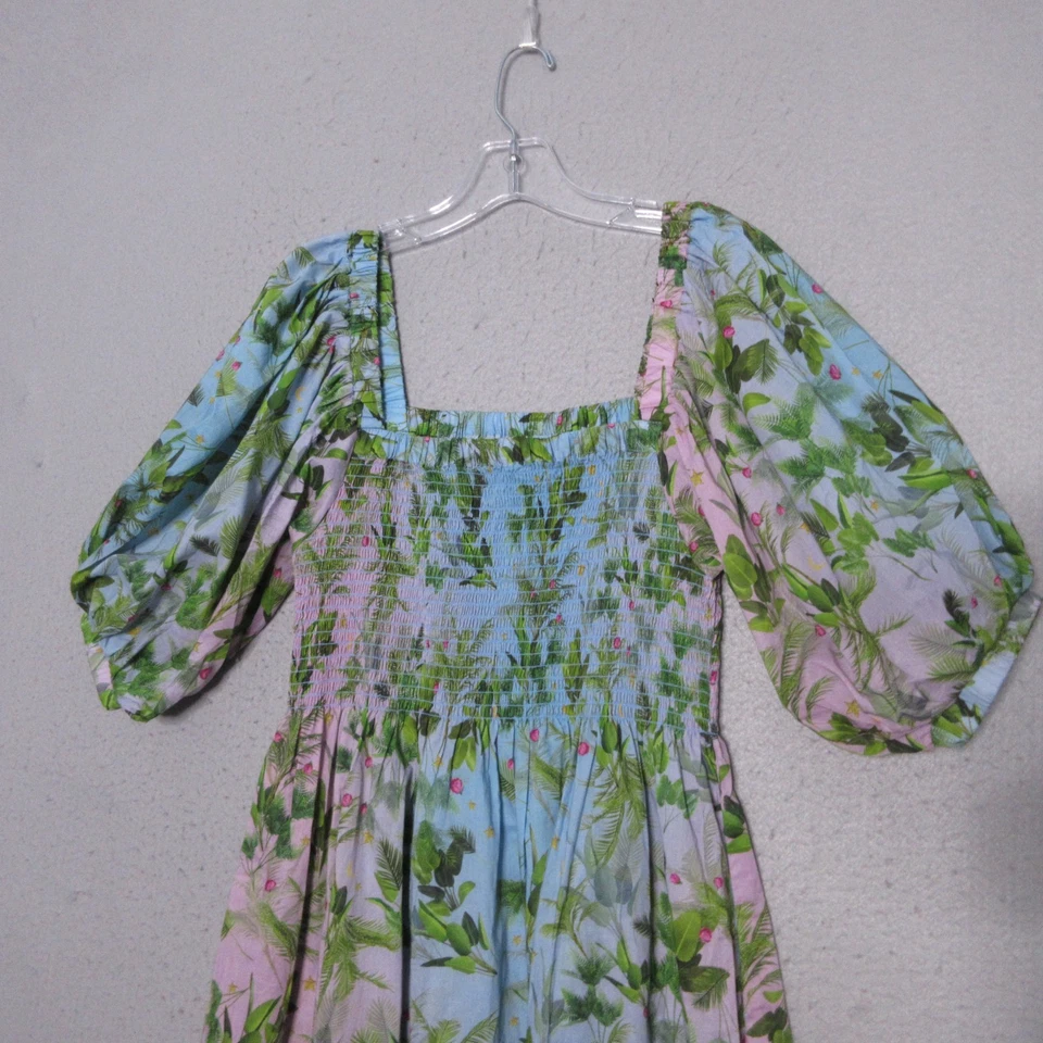 Vestido Cynthia Rowley Mediano Floral Alicia Bolsillos Calados Leche Mucama Manga Abullonada Foto 3 de 4