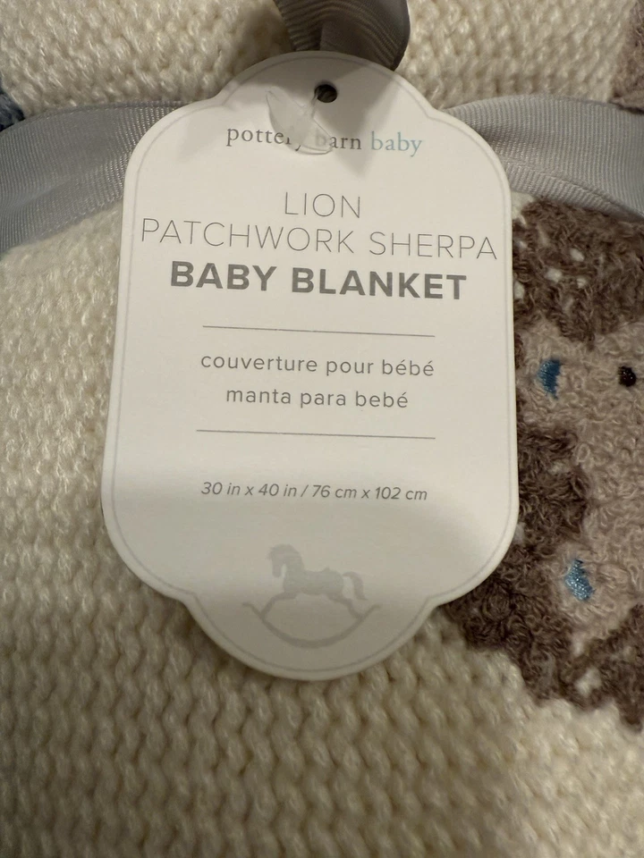 Manta de bebé Sherpa Pottery Barn Kids Lion Patchwork, nueva con etiquetas Foto 4 de 4