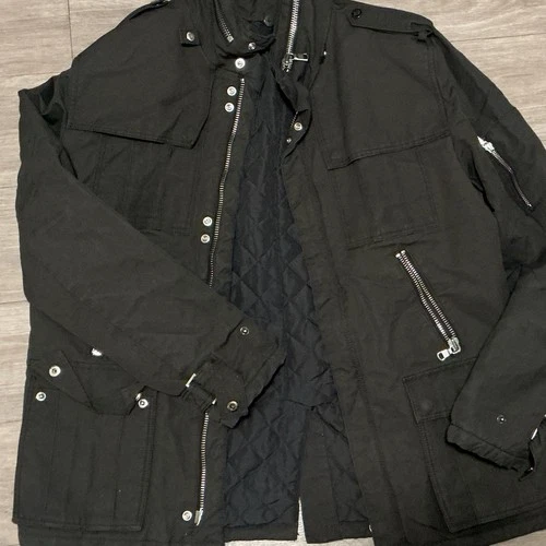 The Kooples Men's Black Short Jacket Stand-Up Collar Zip/Snap Zipped Pockets - product listing photo