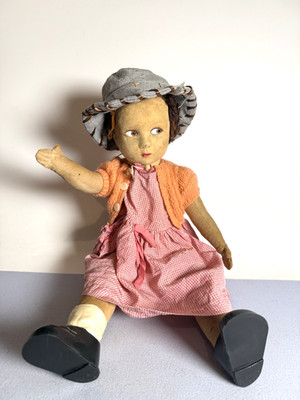 Süße antike 1920er Lenci - Tschad Tal - Norah Wellings Stoffpuppe mit Gelenken 17 Zoll