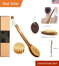 Natural Boar Bristles Anti-Slip Long Handle Bath Brush,Bent Handle Shower Scr...