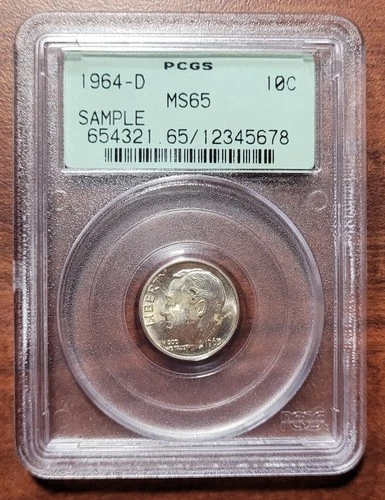 PCGS SAMPLE Slab OGH 1964-D Roosevelt Dime MS 65 Nice Scratch-free Holder