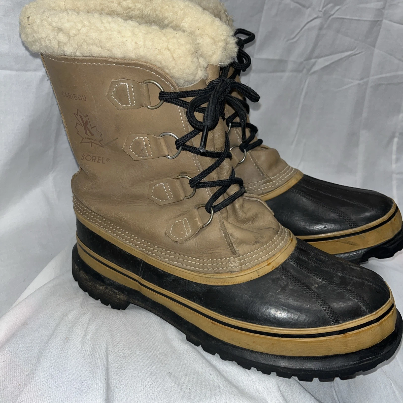 Sorel Caribou Waterproof Snow Boots Men’s Size 12 Tan Leather Winter Canada Made