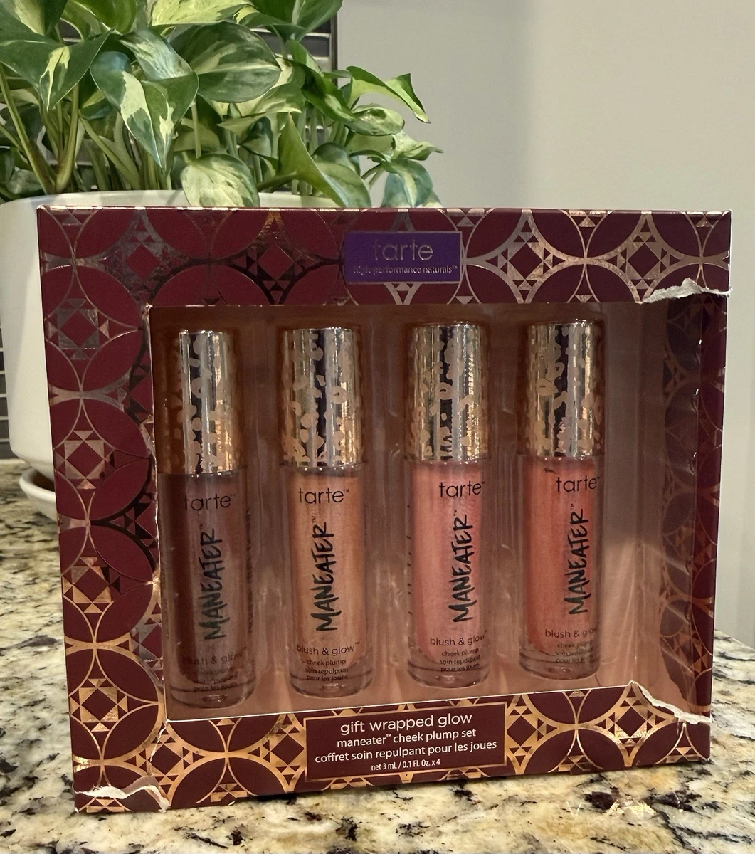 Tarte Glow Maneater Cheek Plump 4-Pc Set 3ml NIB Raspberry Pink Buff Coral