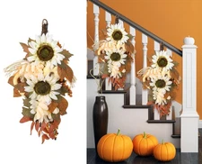 IPOPU 2PCS Fall Teardrop Swags for Front Door 18'' Hanging Fall Harvest Swag ...