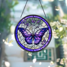 Purple Butterfly Stained Glass Suncatcher Butterfly Light Catcher Window Hanging