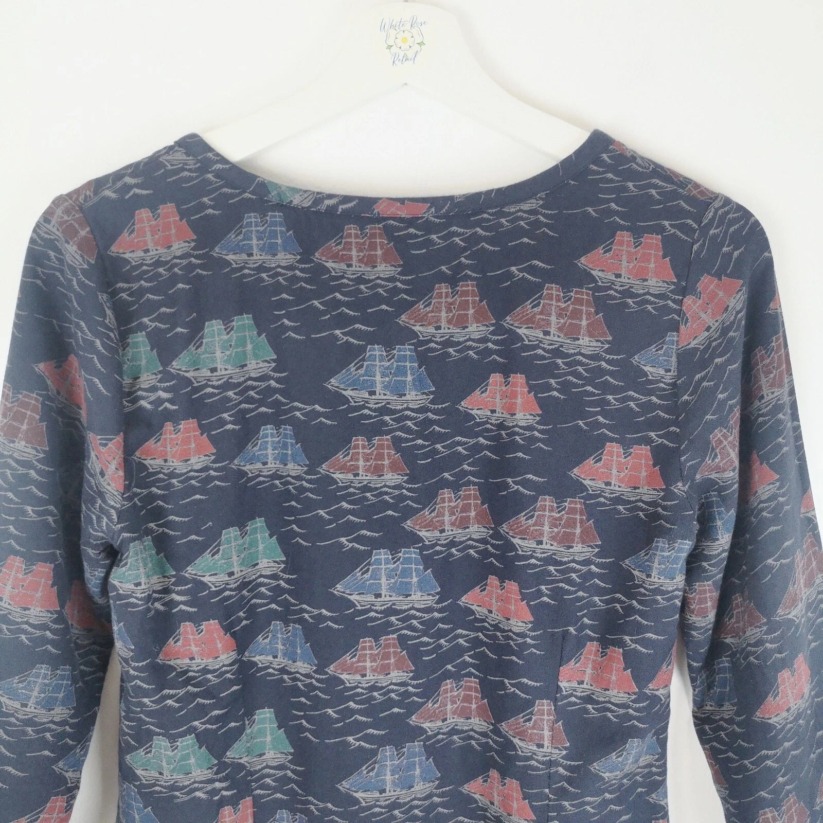 Abito San Valentino Seasalt blu UK 8 nave nautica barca stampa tunica Cornovaglia