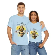 bee happy positive vibe Unisex Heavy Cotton Tee men women gift