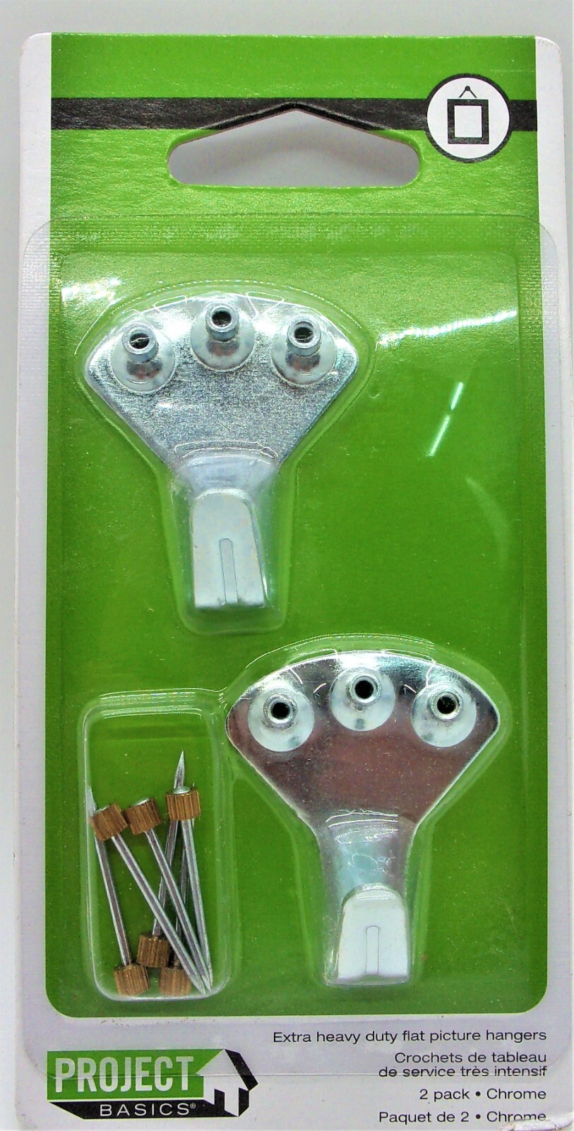 Project Basics Flat Picture Hanger, Chrome Plated (2 Pack)