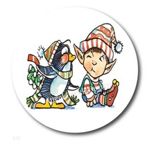 Christmas Stickers Holiday Labels Seals Cute Elf with Penguin Christmas Favors