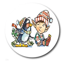 Christmas Stickers Holiday Labels Seals Cute Elf with Penguin Christmas Favors