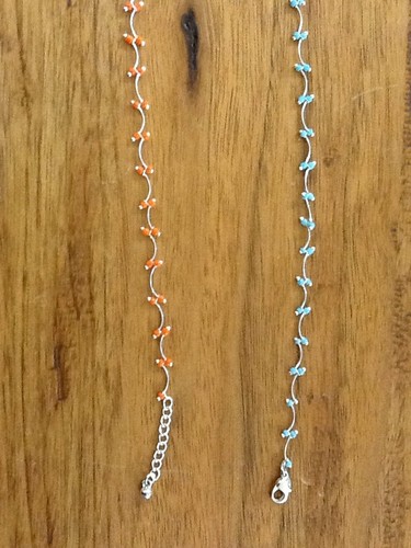 AVON SLIP LINK ARMBAND X 2 ORANGE BLAU PERLEN VERSILBERT - Bild 8 von 8