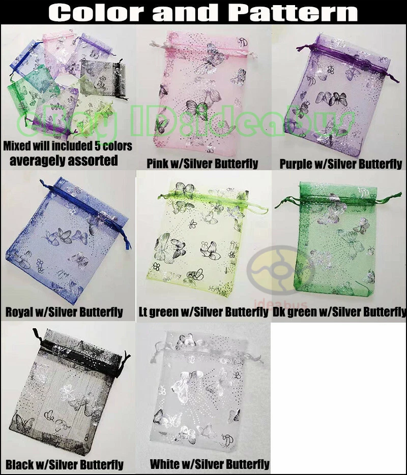 Bolsas de organza mariposa plateadas con estampado de 25/50/100 piezas bolsas para joyas 4,75"x3,5" Foto 2 de 4