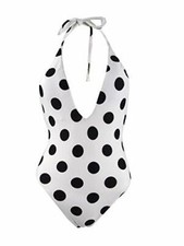 $88 Bar III This and Dot Printed Plunging One Piece White Black Size Medium