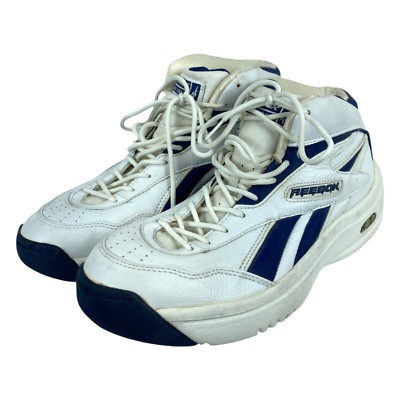 VTG Reebok Ultra Lite Basketball Shoe Mens 12 White Blue Leather Lace Up BB4600