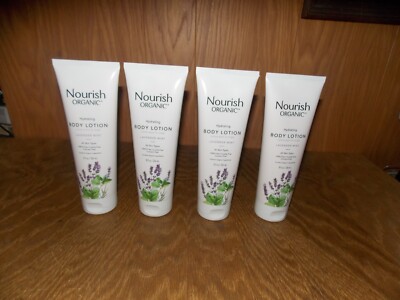 (4) Nourish Organic Hydrating Body Lotion Lavender Mint 8oz Tubes NEW  8/25 (N)