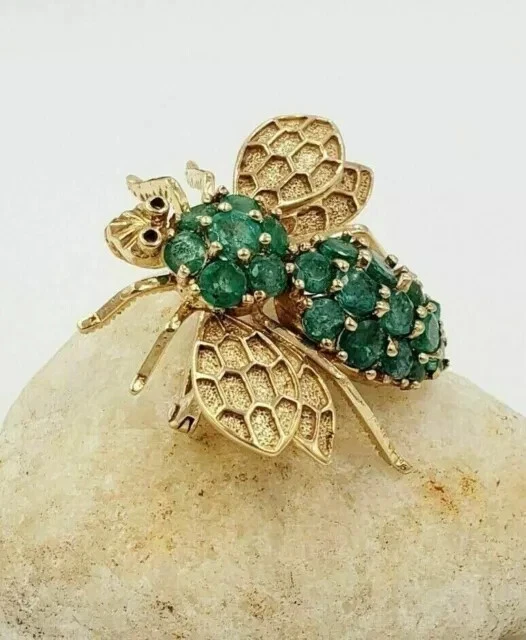 2Ct Round Lab Created Green Emerald Bee Brooch Pin 14k Yellow Gold Plated - Image 3 of 4
